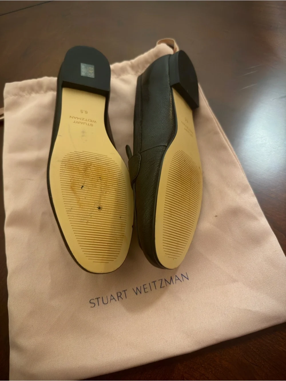 Stuart Weitzman Black Leather Penny Loafers for Women
